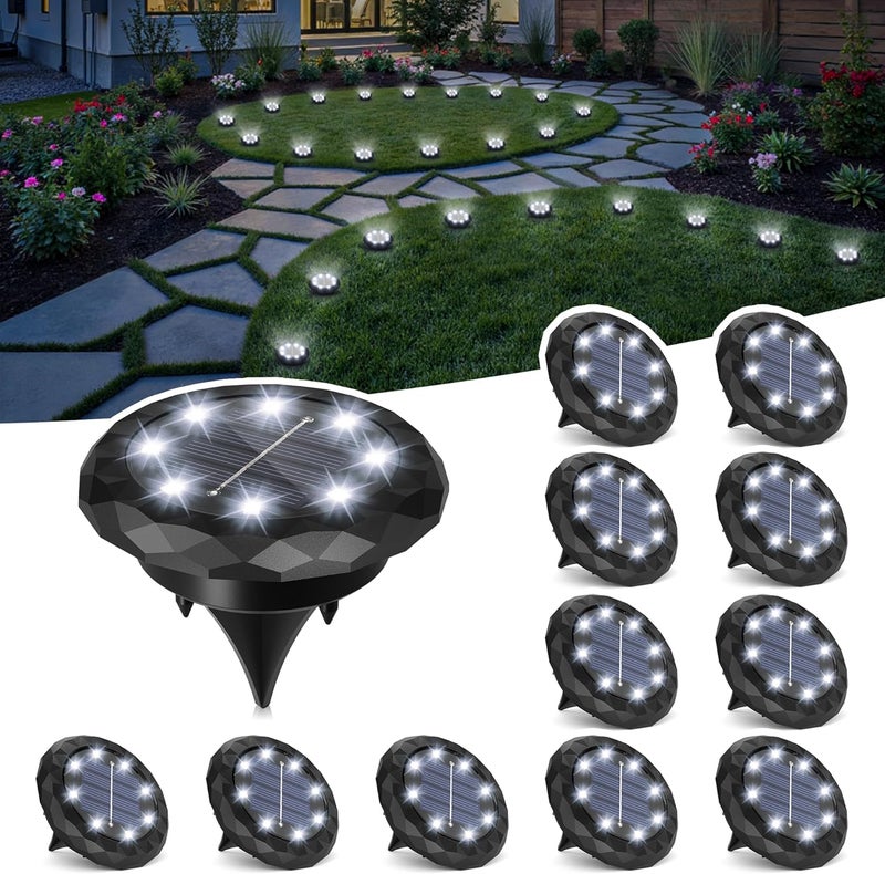 SOLPEX Mini Solar Ground Lights, 12 Pack Solar Lights Outdoor Waterproof, Landscape Lighting for Garden Pathway Driveway Walkway (Cool White) - Image 1